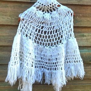 Vintage Handmade White Crochet Knit Shawl